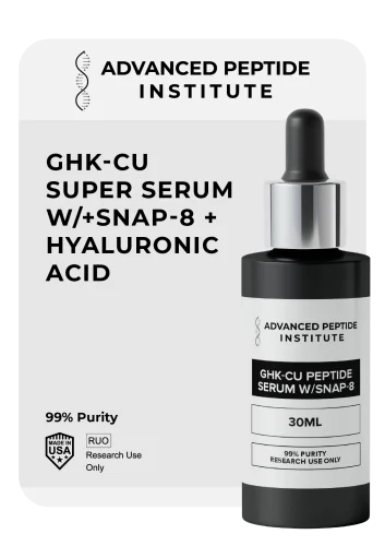 GHK-Cu Super Serum + SNAP-8 + Hyaluronic Acid research peptide serum — 99% purity, RUO — Advanced Peptide Institute